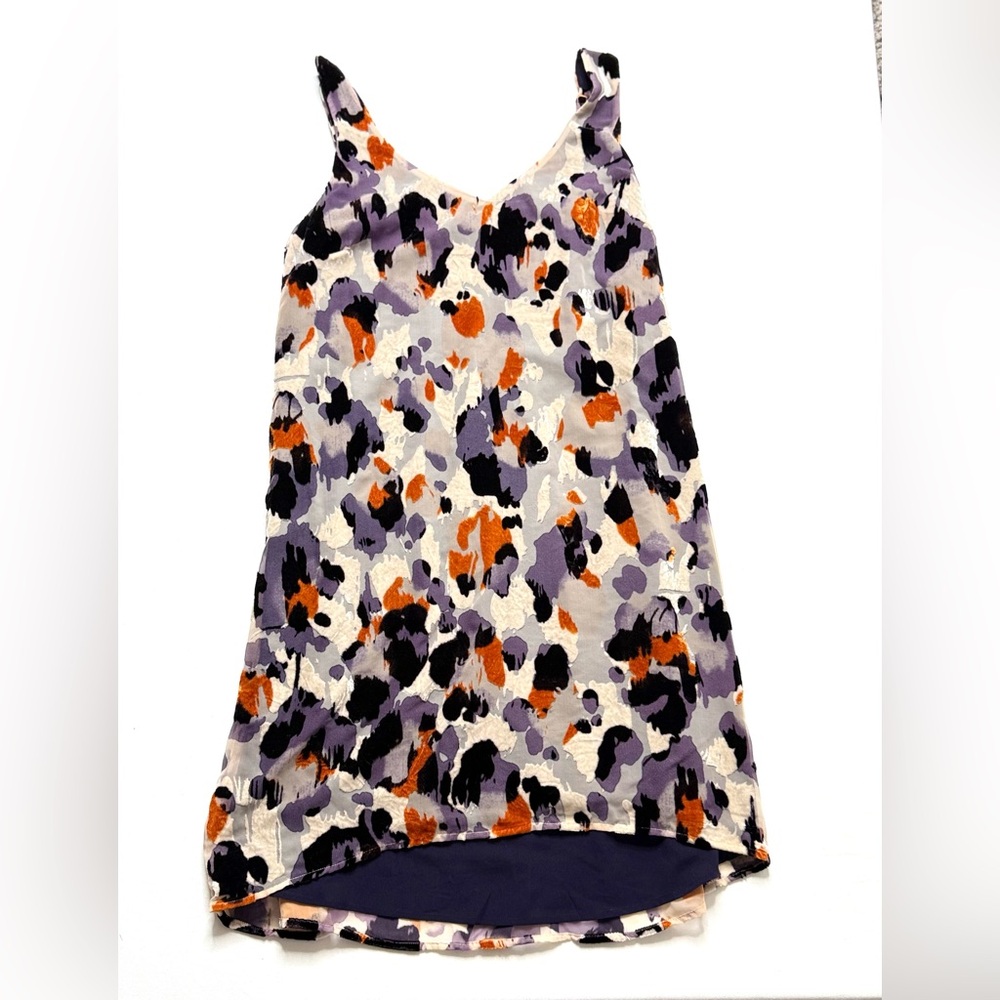 CAbi Sleeveless Animal Print Velvet Burnout Slip Dress Size Large Purple& Orange